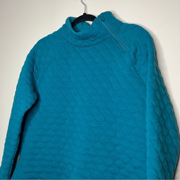 T By TALBOTS Quilted Bright Blue Sweater Side Neck Zip Up Cozy Layering Sweater - Picture 3 of 8